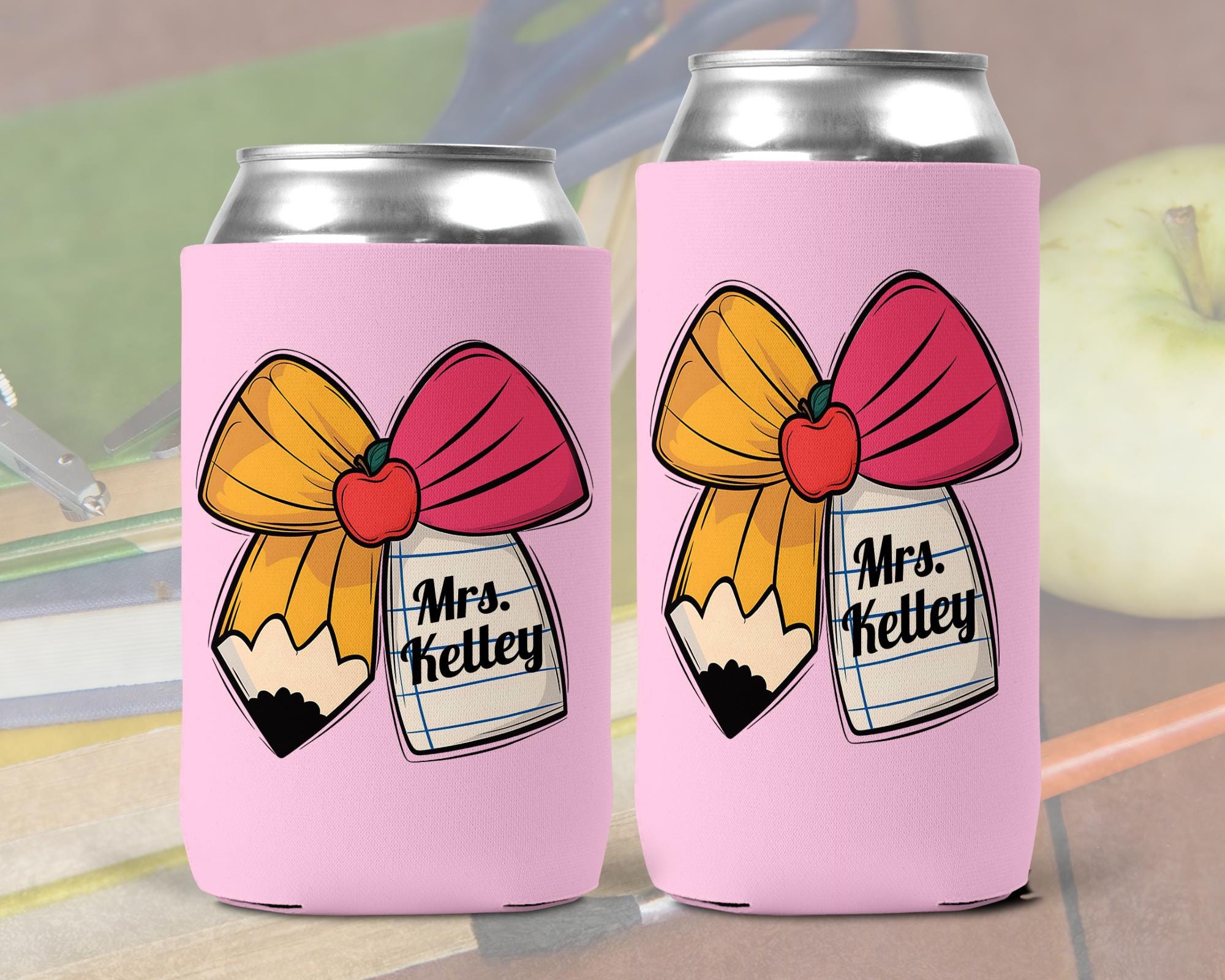 Personalized Pencil Bow Can Cooler