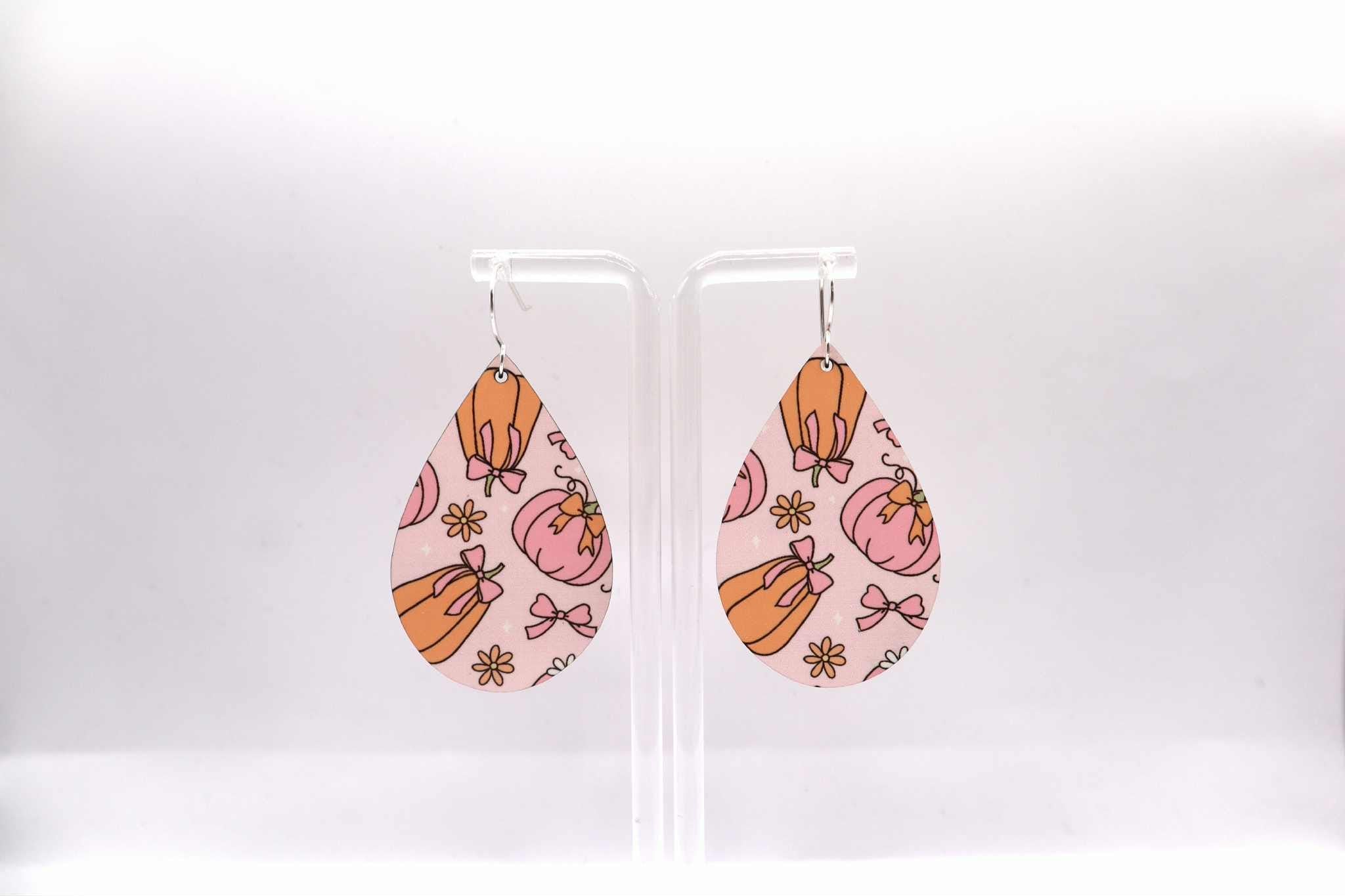 Pumpkin & Bow Teardrop Dangle Earrings
