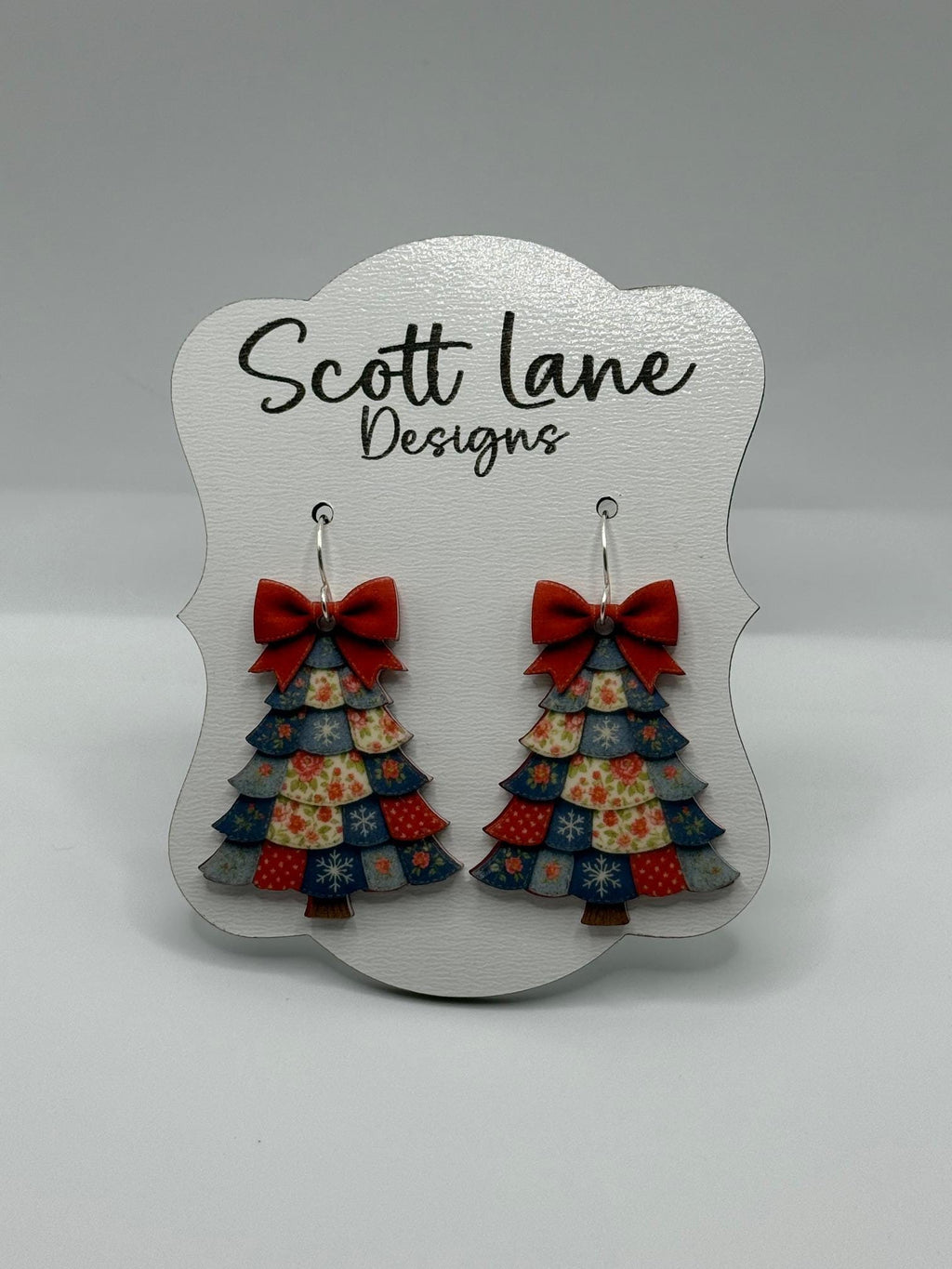 Preppy Patchwork Christmas Tree Earrings