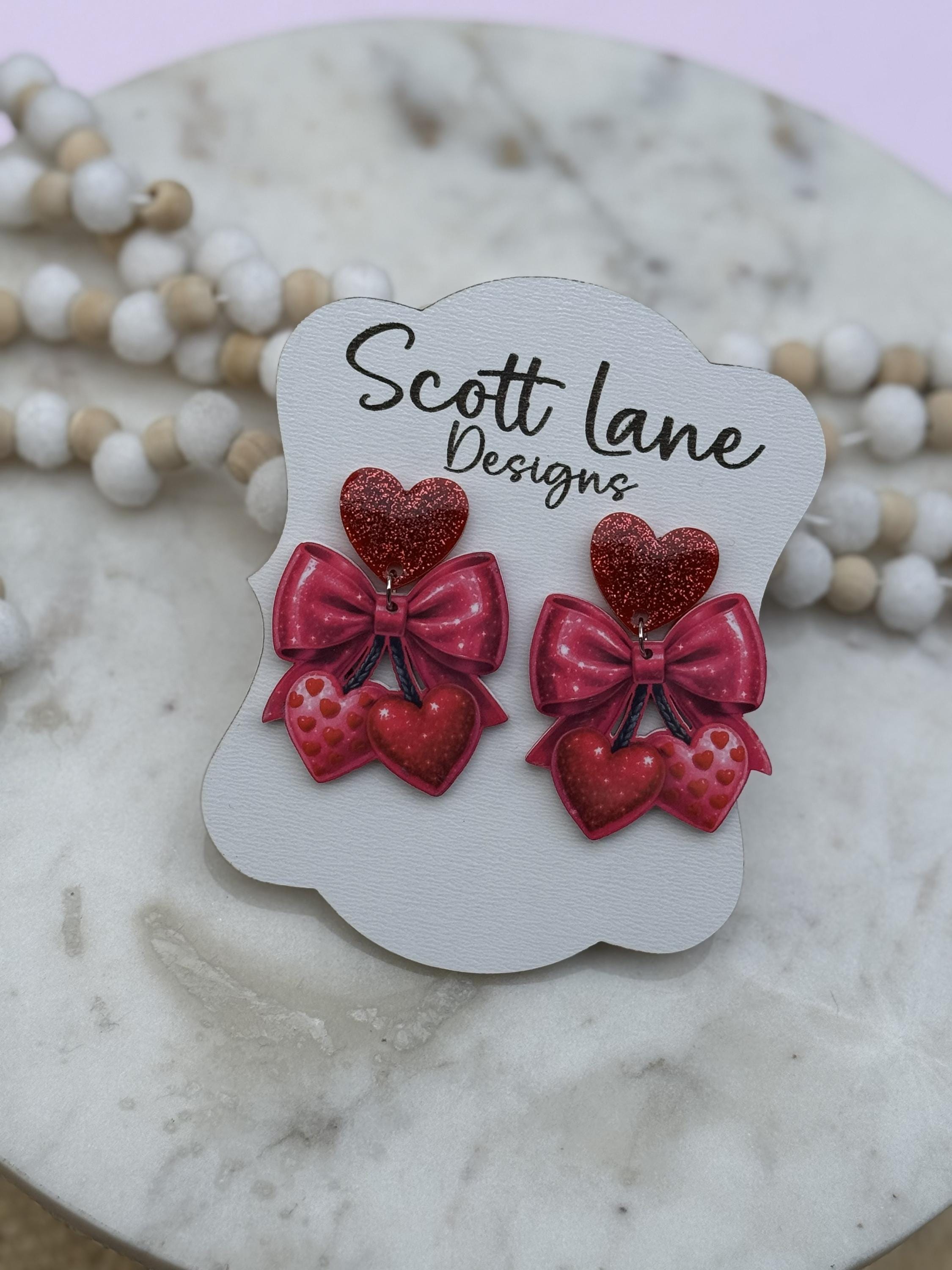 Cherry Heart Bow Earrings
