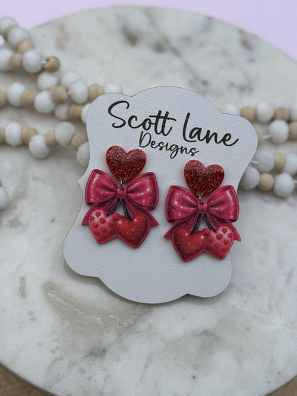 Cherry Heart Bow Earrings