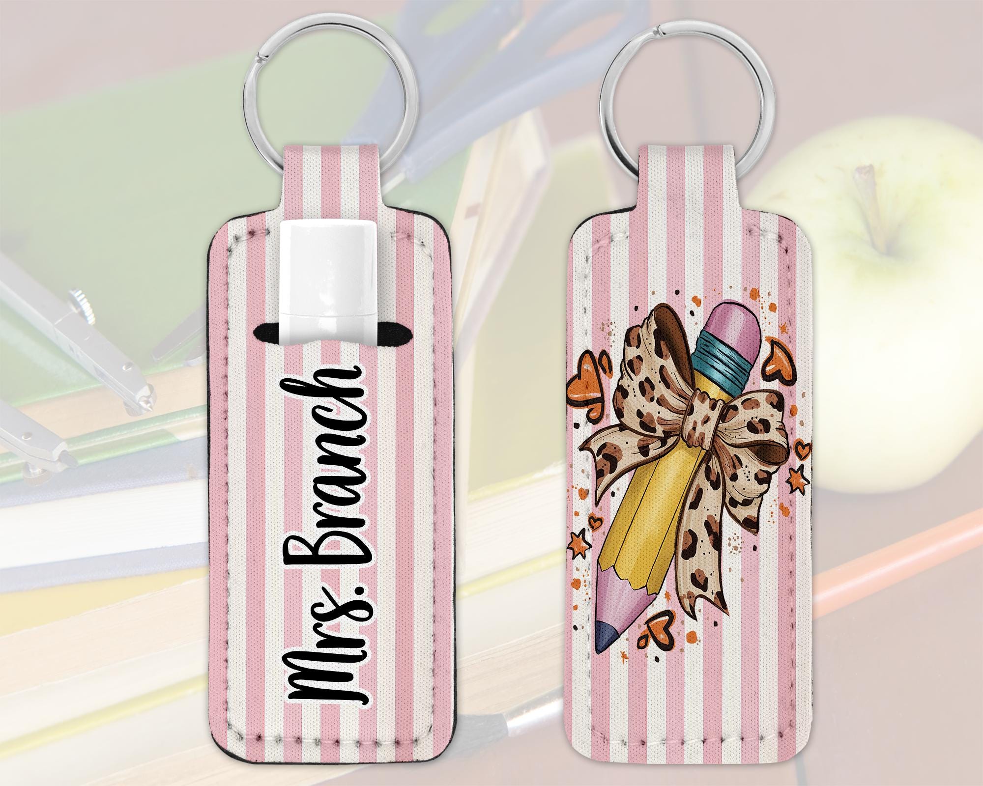 Personalized Preppy Pencil Teacher Lip Balm Keychain