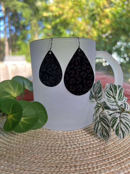 Black on Black Leopard Print Teardrop Earrings