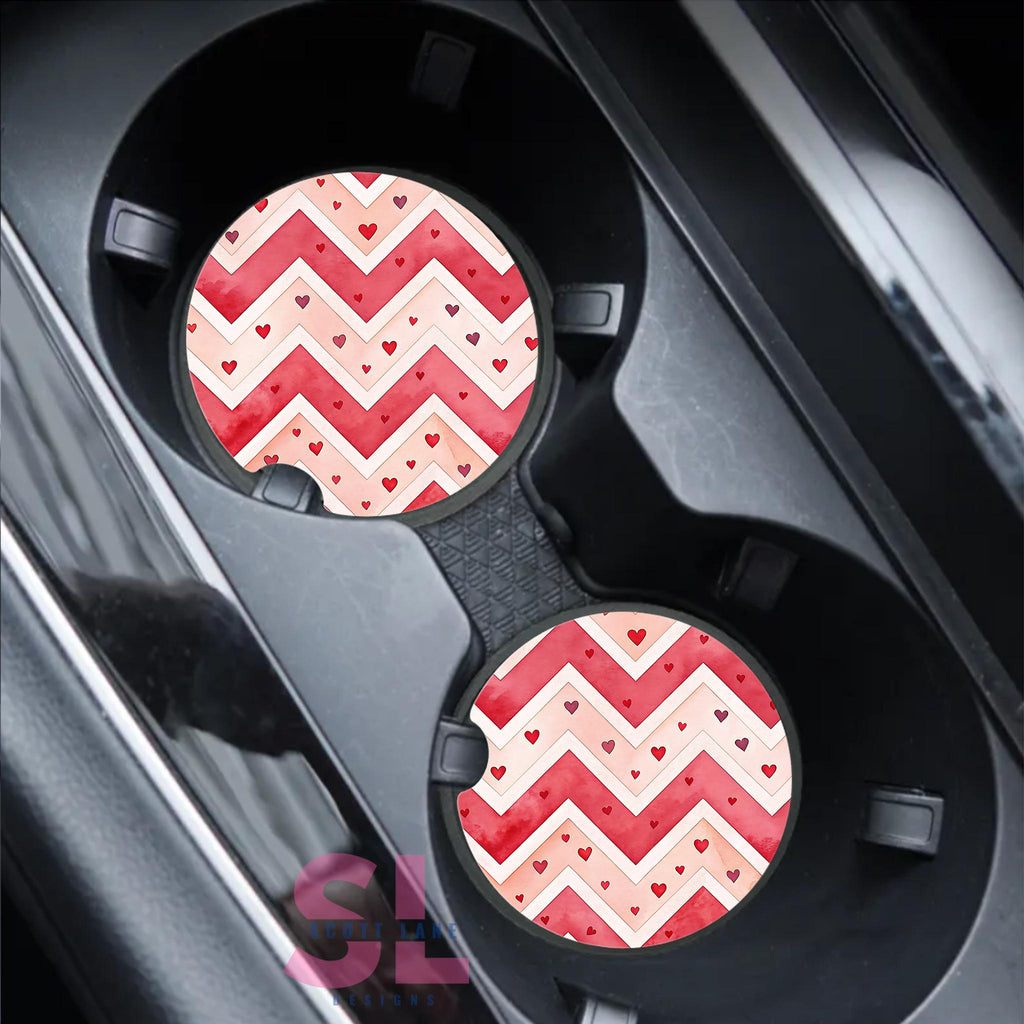 Chevron and Hearts Car Coasters