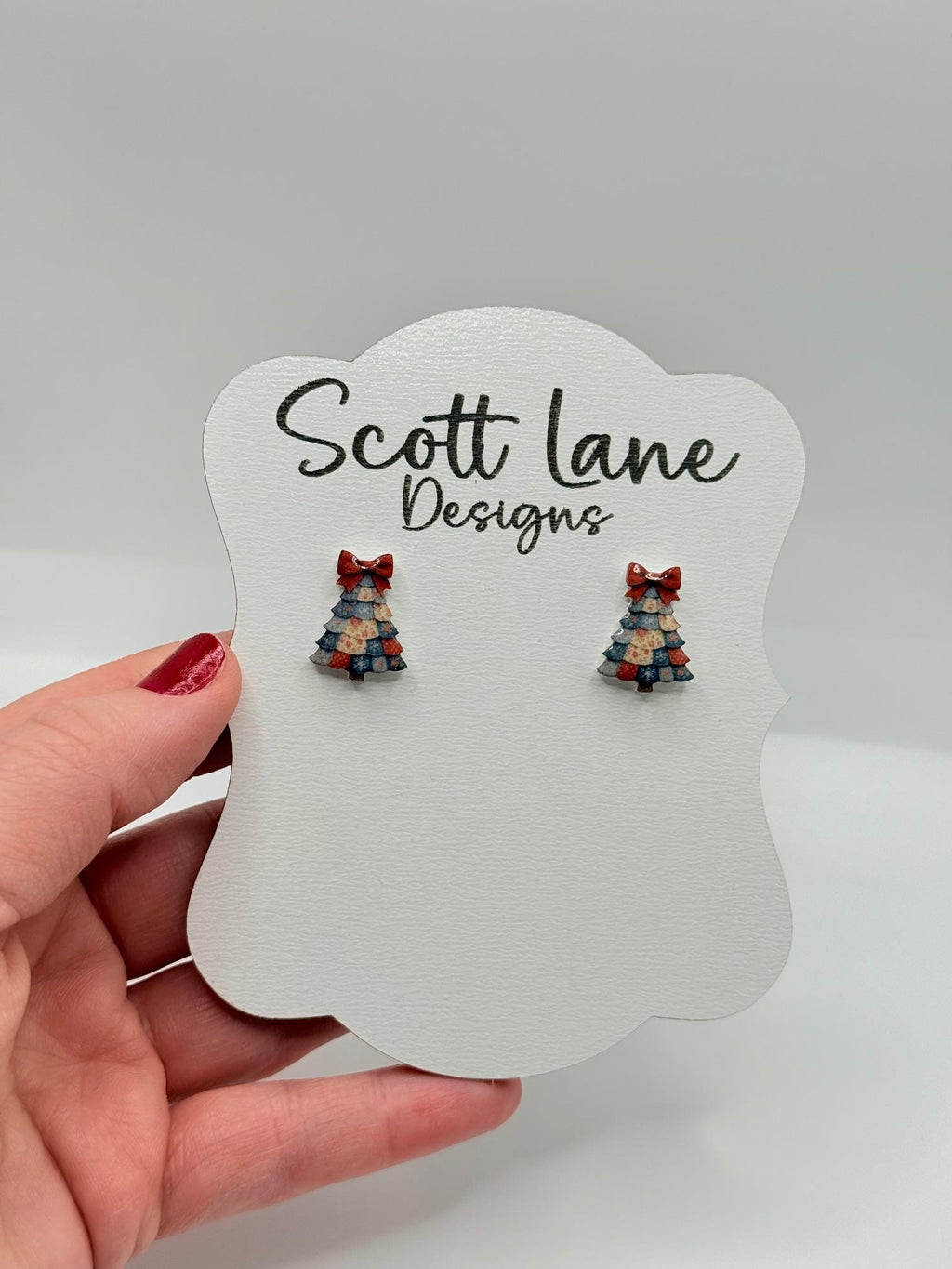 Mini Patchwork Christmas Tree Earrings