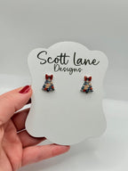 Mini Patchwork Christmas Tree Earrings
