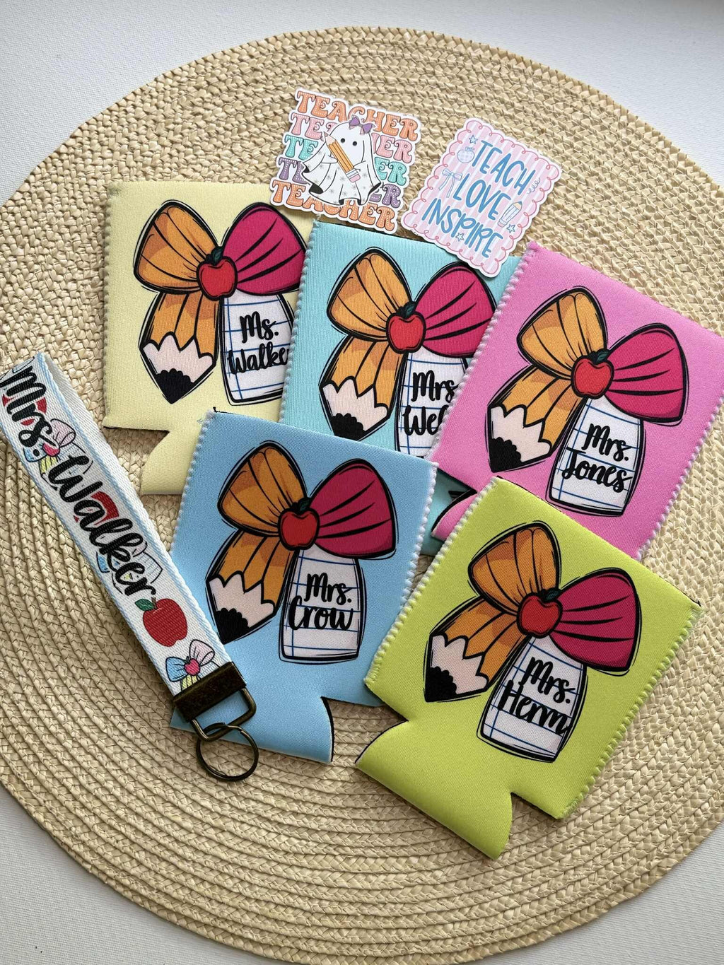 Personalized Apples and Bows Teacher Key Fob Wristlet