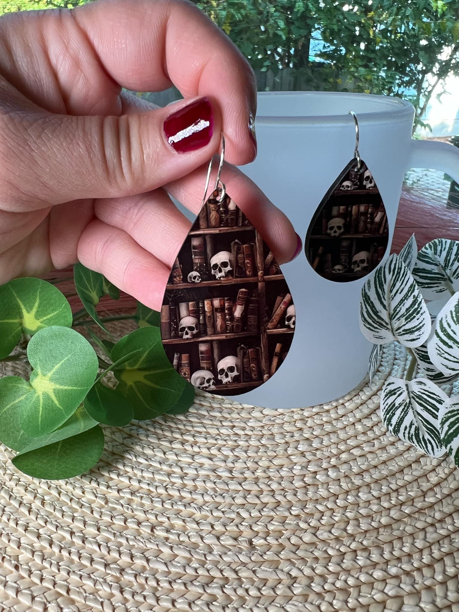 Books & Skulls Teardrop Earrings