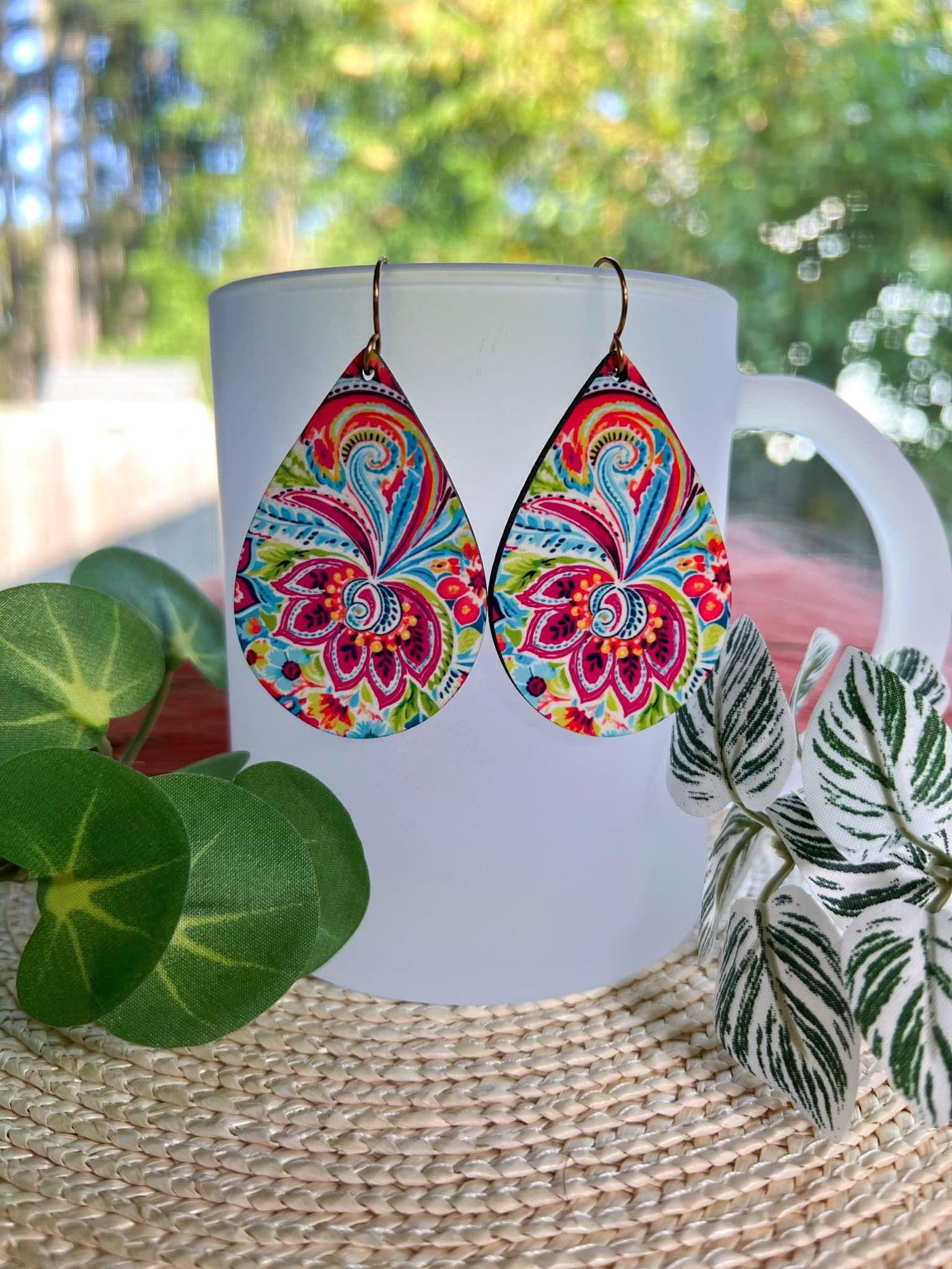 Floral Paisley Sublimated Teardrop Earrings