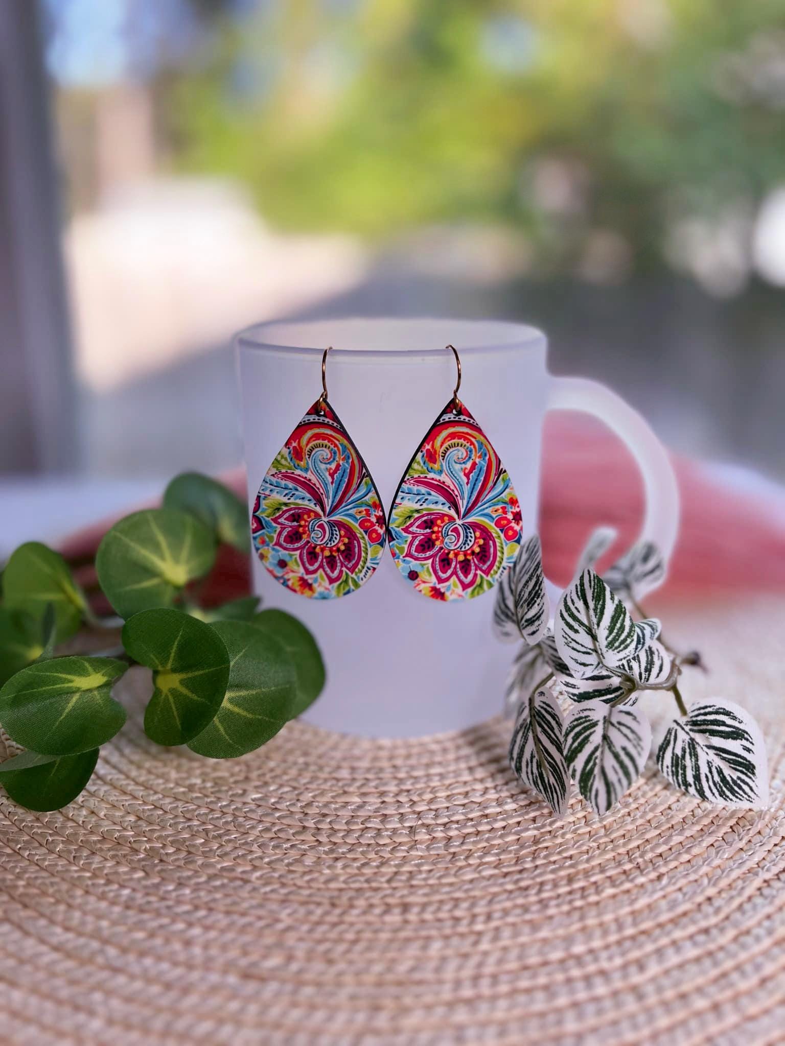 Floral Paisley Sublimated Teardrop Earrings