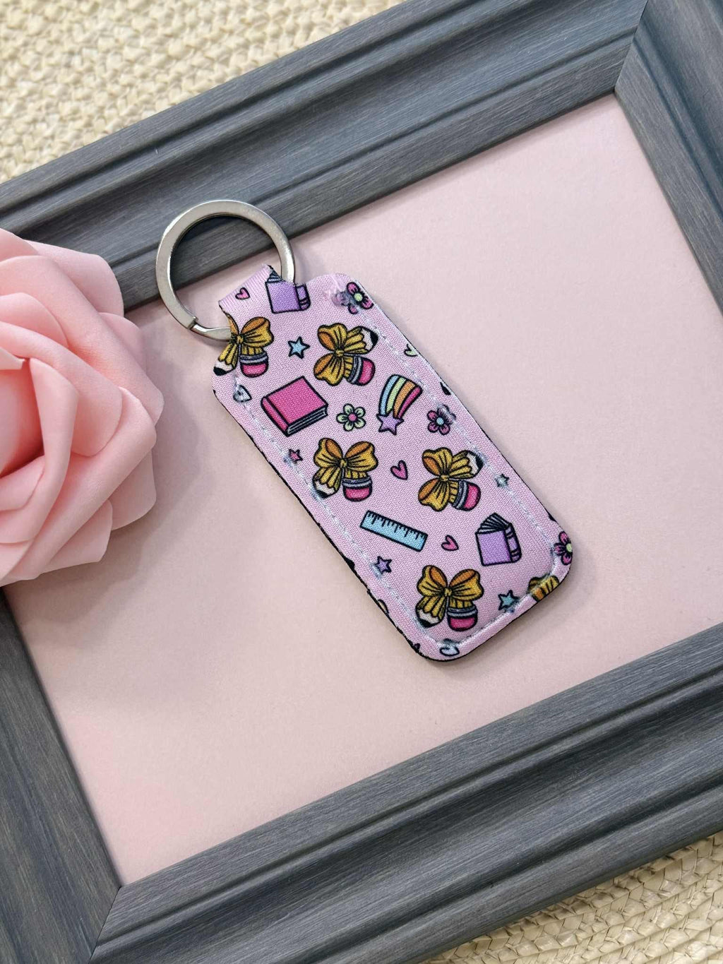 Bows and Pencil Lip Balm Holder Keychain