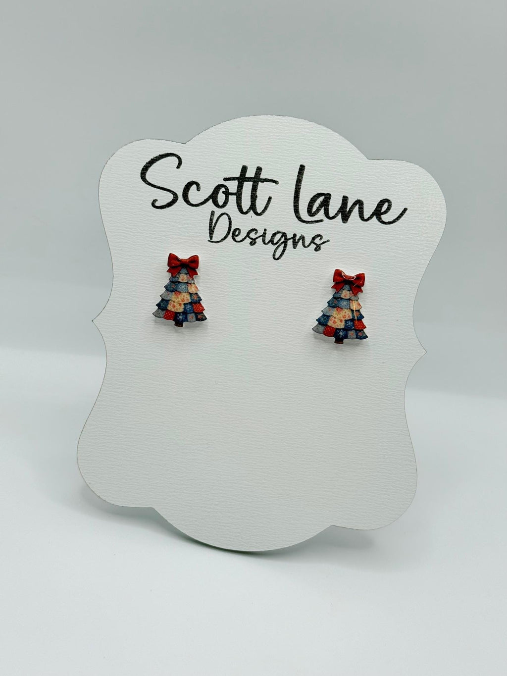 Mini Patchwork Christmas Tree Earrings