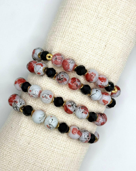 Paint Splatter Glass Bead Bracelet