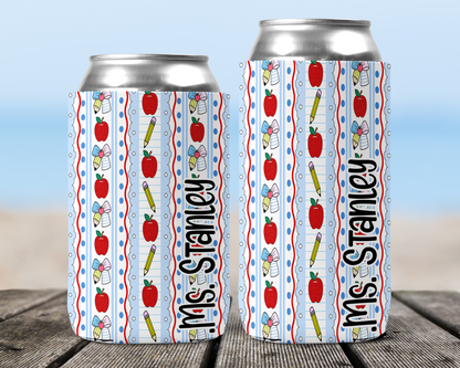 Preppy Apple and Pencil Personalized Teacher Can Cooler