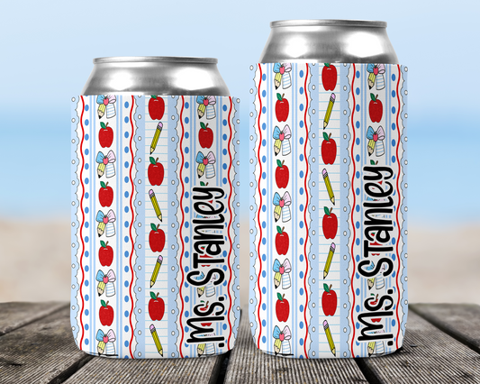 Preppy Apple and Pencil Personalized Teacher Can Cooler