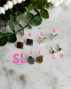 Blue Floral Rectangle Earrings