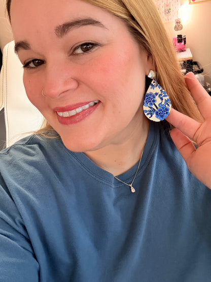 Blue Floral Teardrop Earrings
