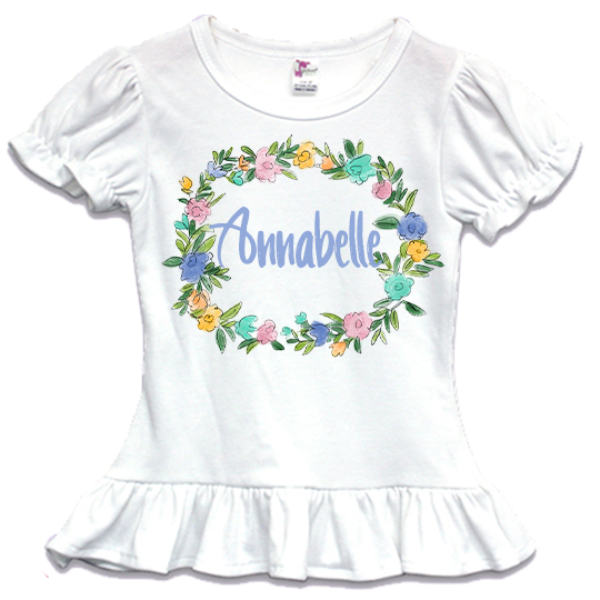 Kids Personalized Floral Wreath Tee