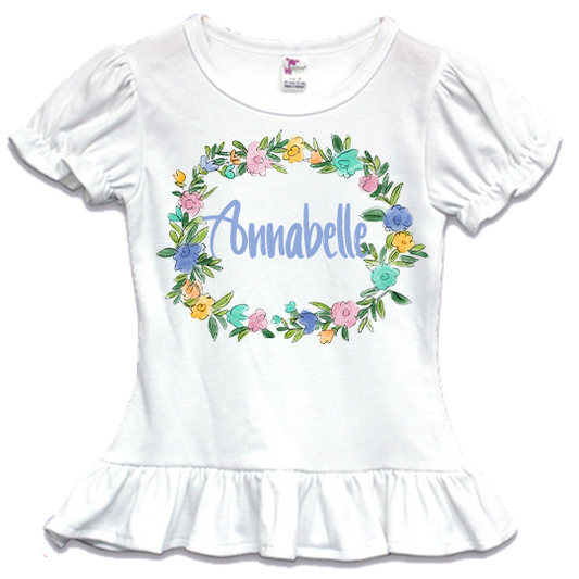 Kids Personalized Floral Wreath Tee