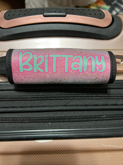 Personalized Pink and Seafoam Luggage Finder Handle Wrap