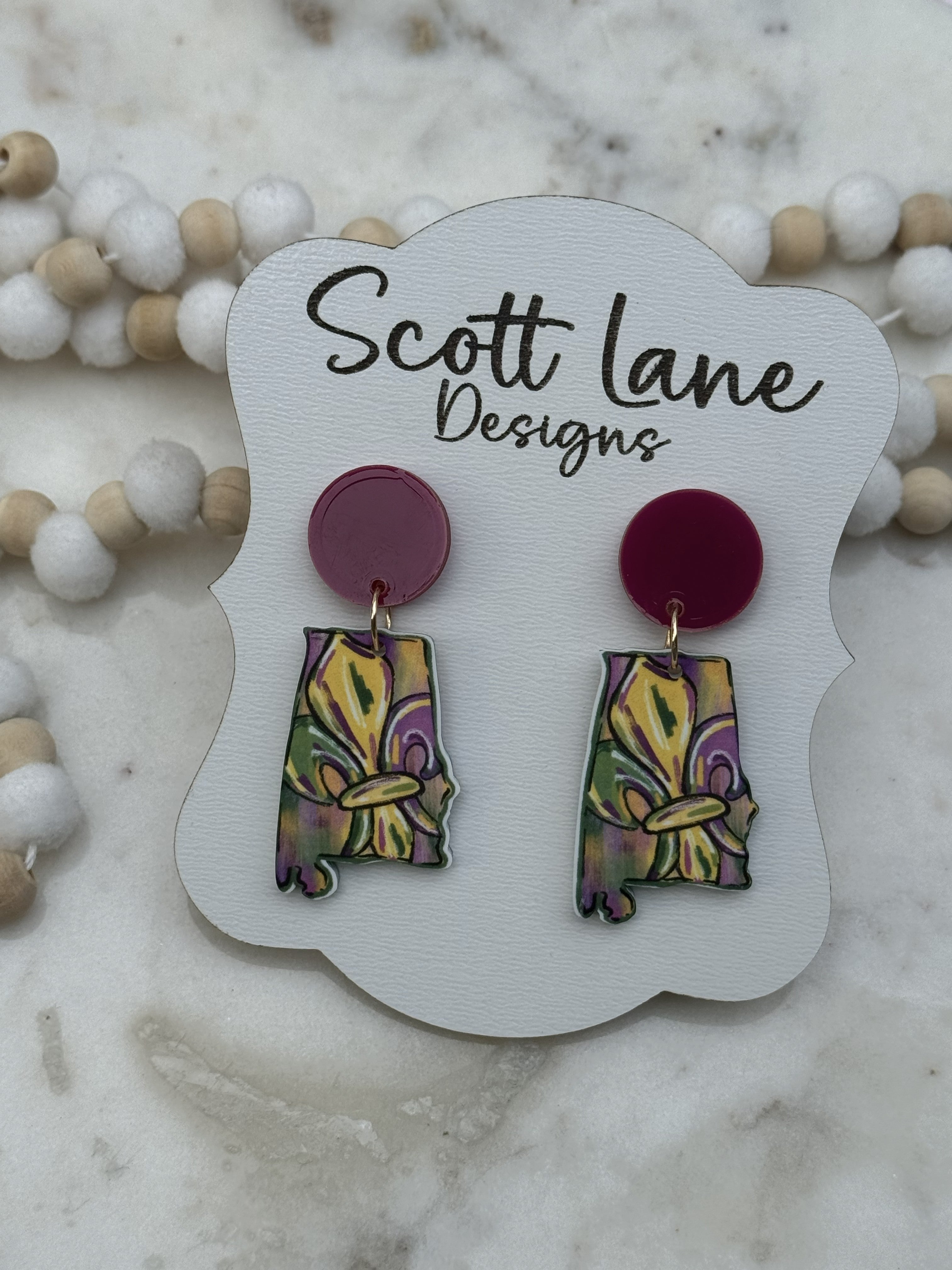 Alabama Mardi Gras Earrings