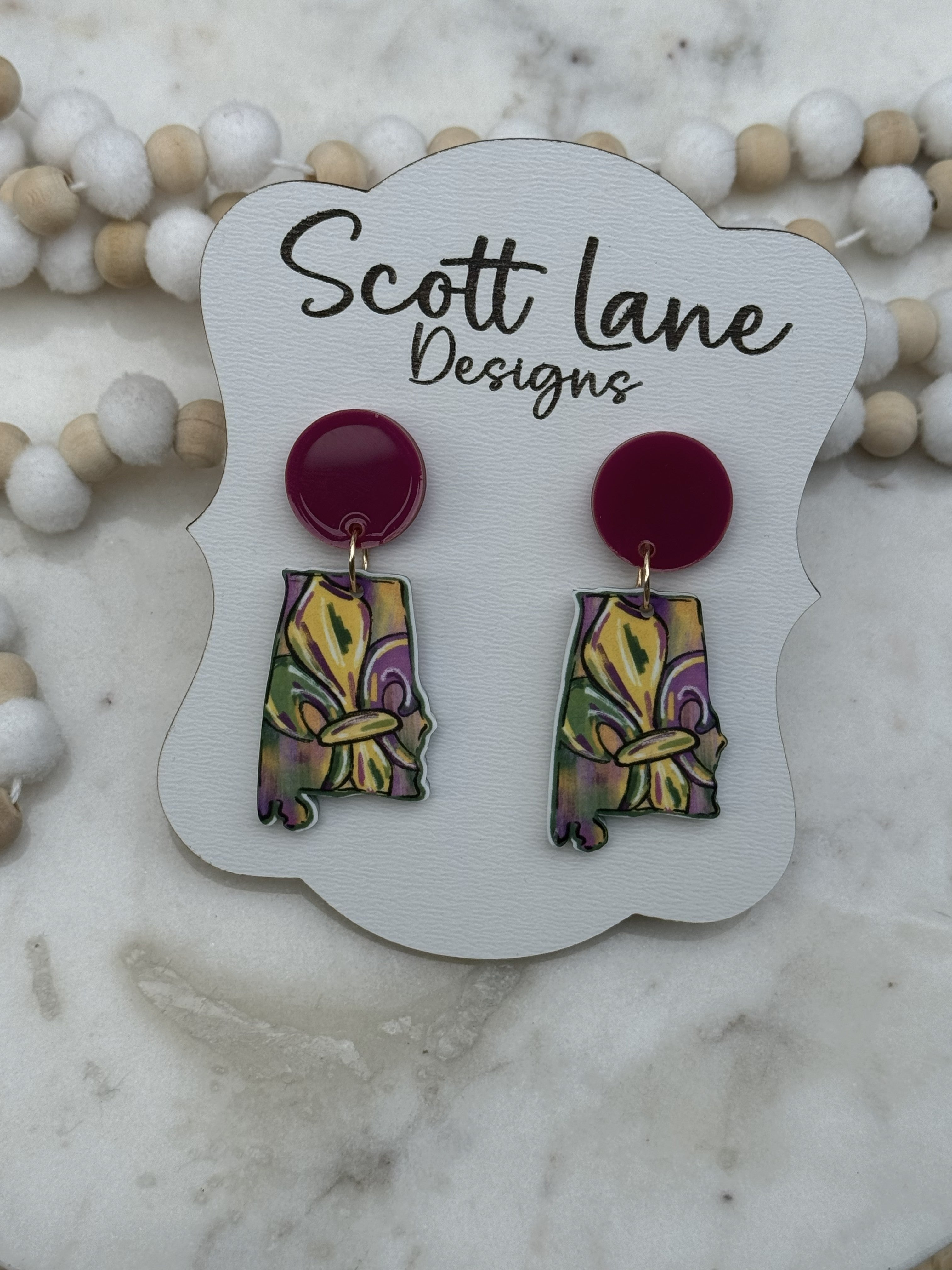 Alabama Mardi Gras Earrings