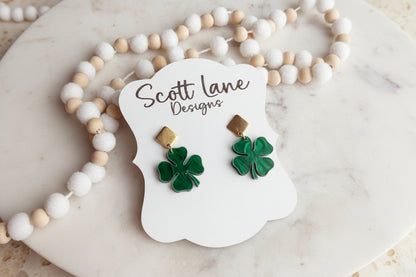 Green Pearl Shamrock Earrings