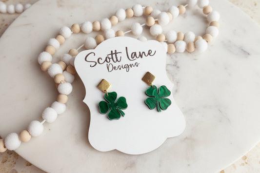 Green Pearl Shamrock Earrings