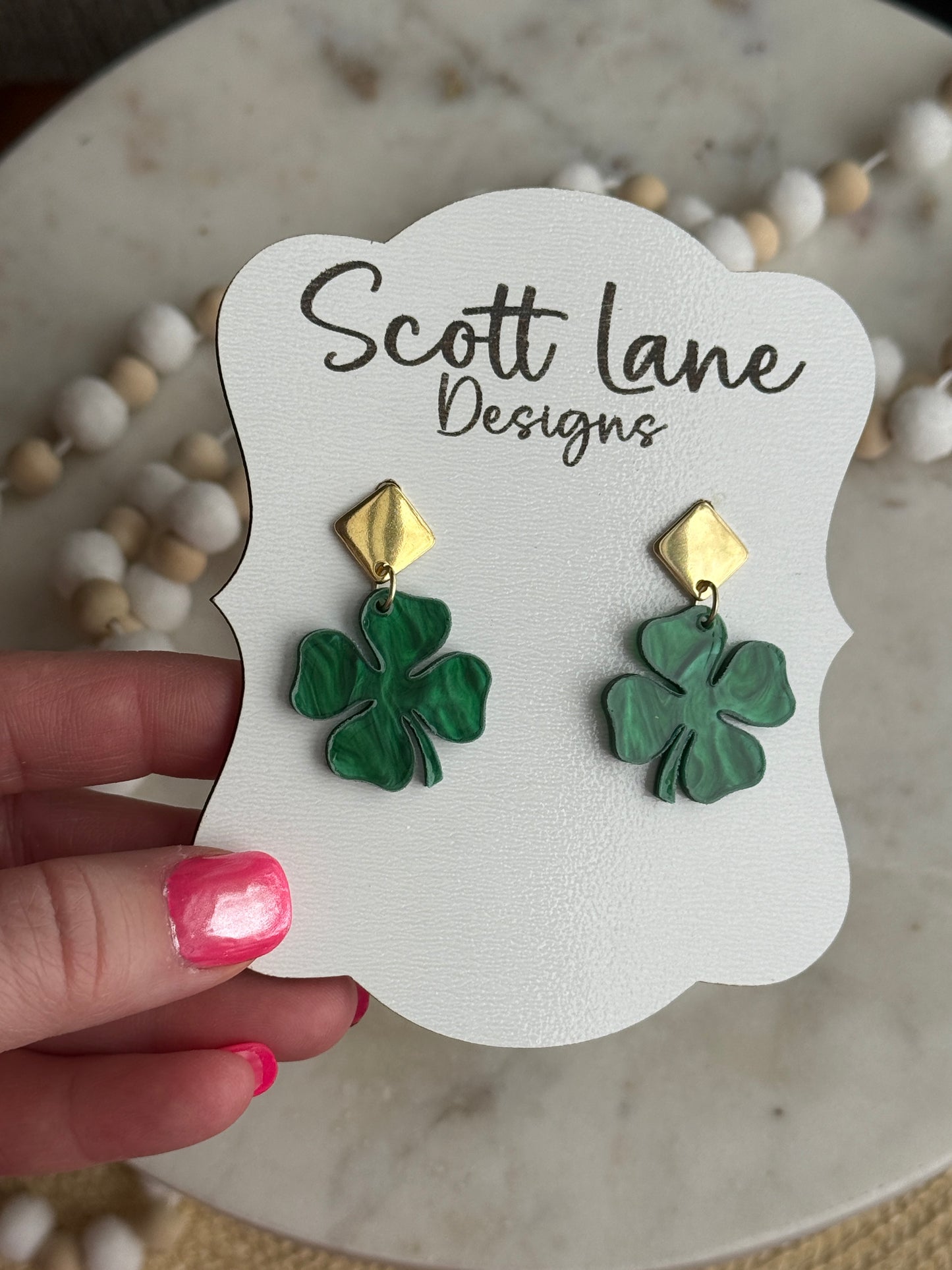 Green Pearl Shamrock Earrings
