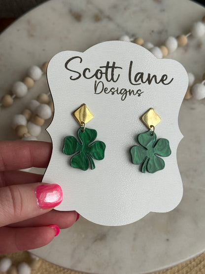 Green Pearl Shamrock Earrings