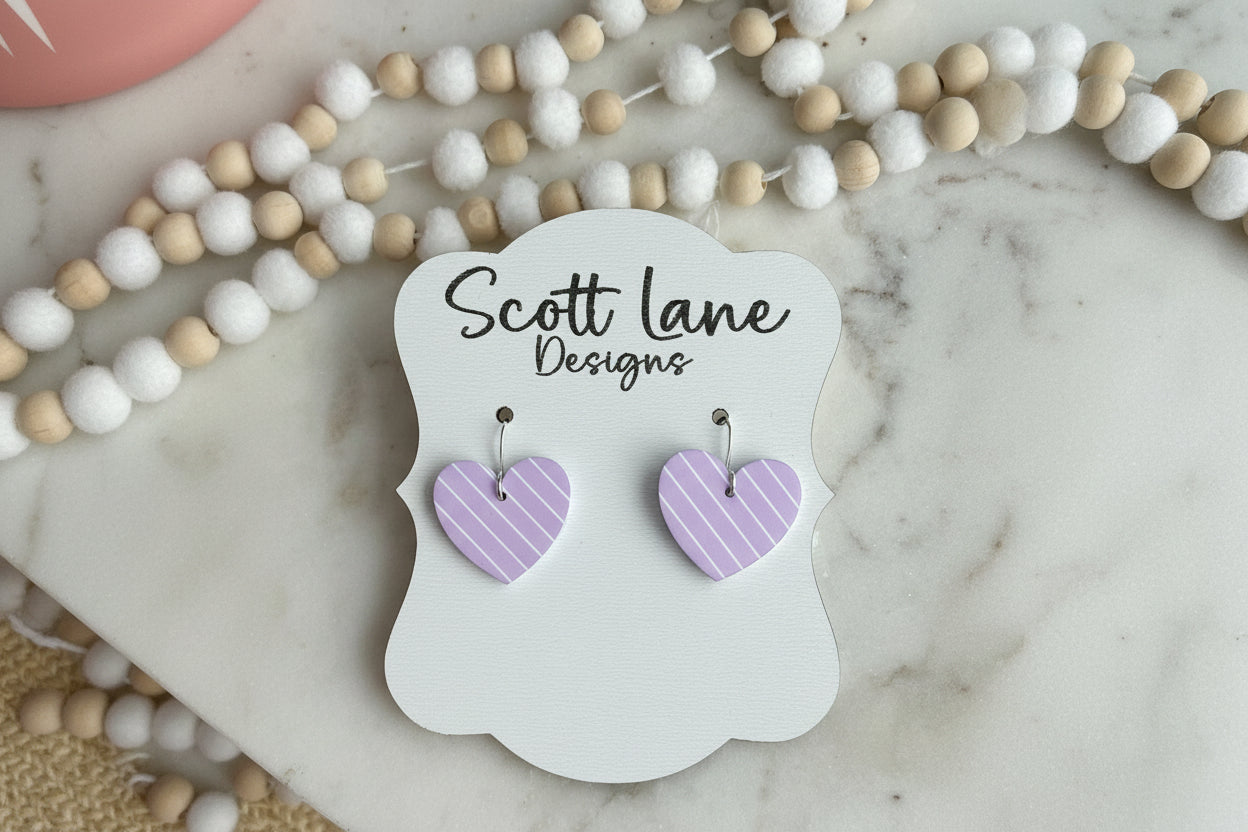 Lavender Striped Heart Earrings