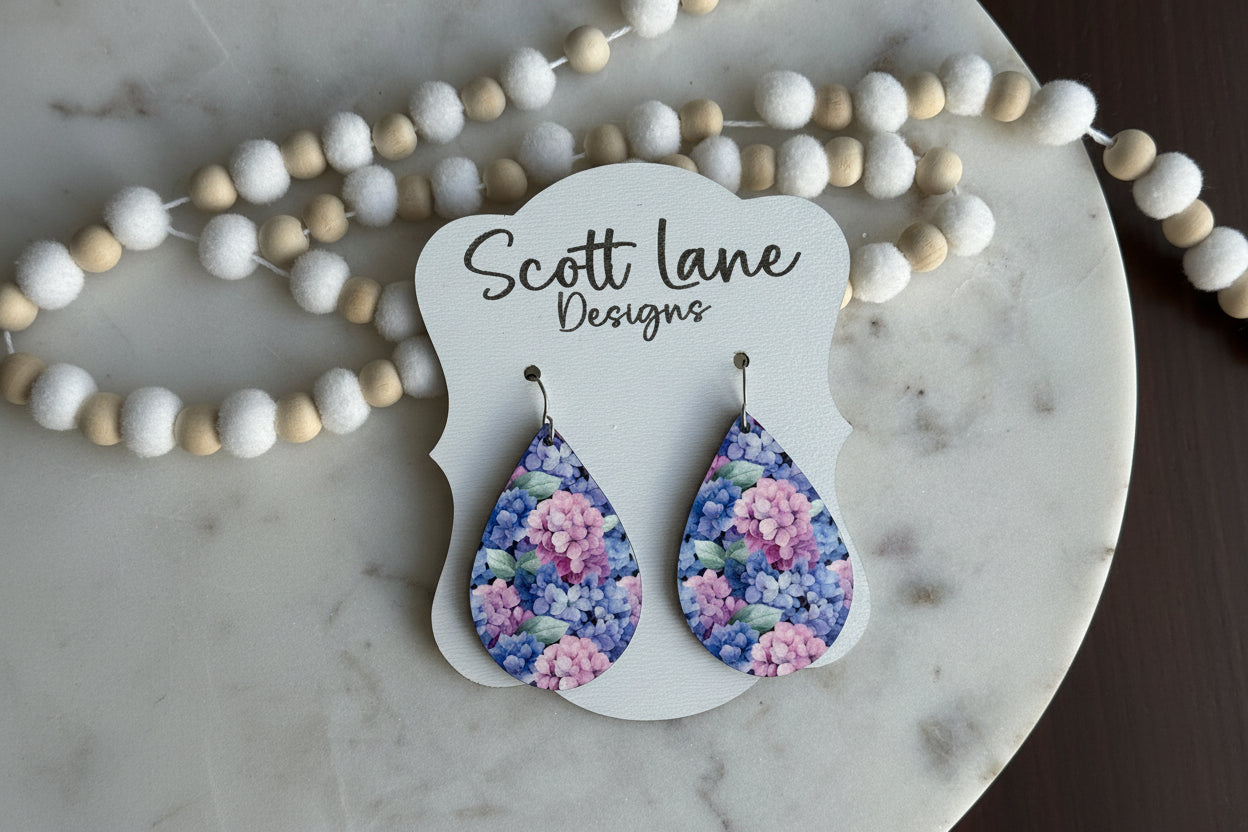 Blue Hydrangea Teardrop Earrings