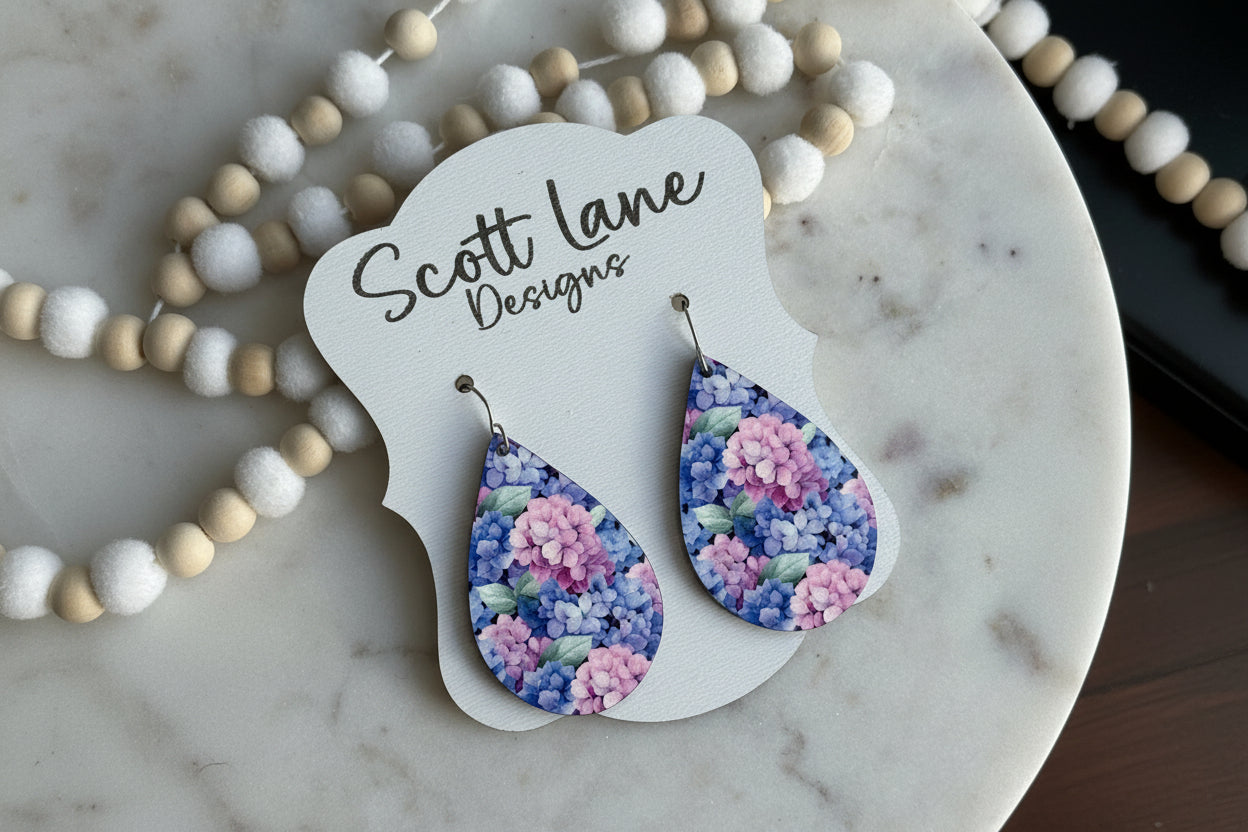 Blue Hydrangea Teardrop Earrings