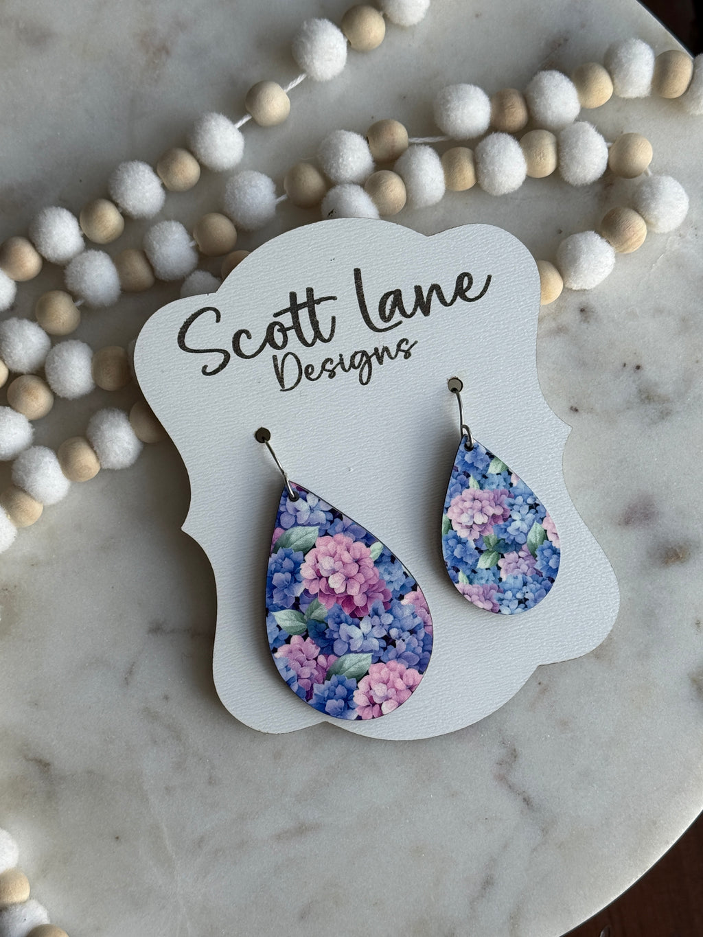 Blue Hydrangea Teardrop Earrings