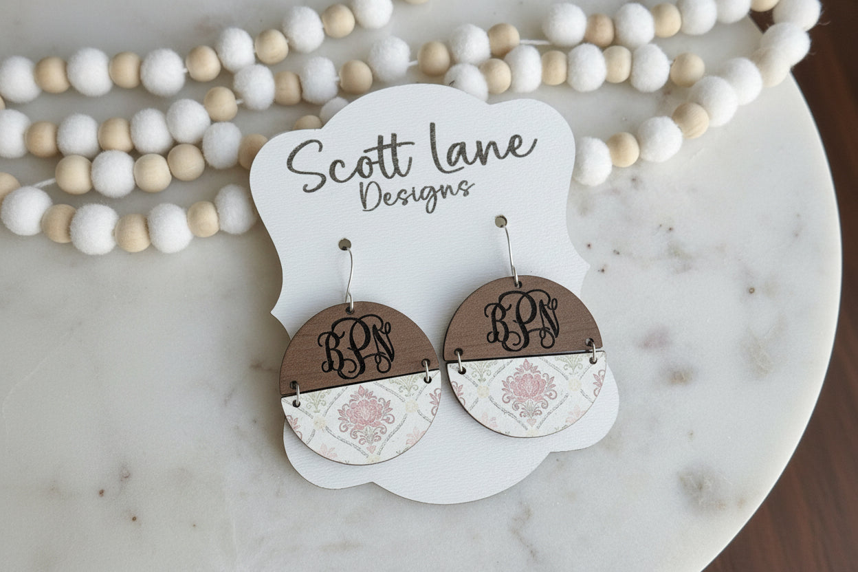 Personalized Monogram Wood Earrings