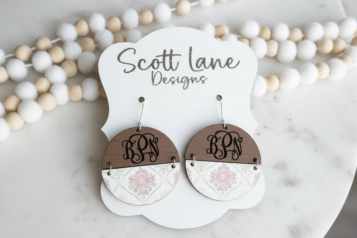 Personalized Monogram Wood Earrings