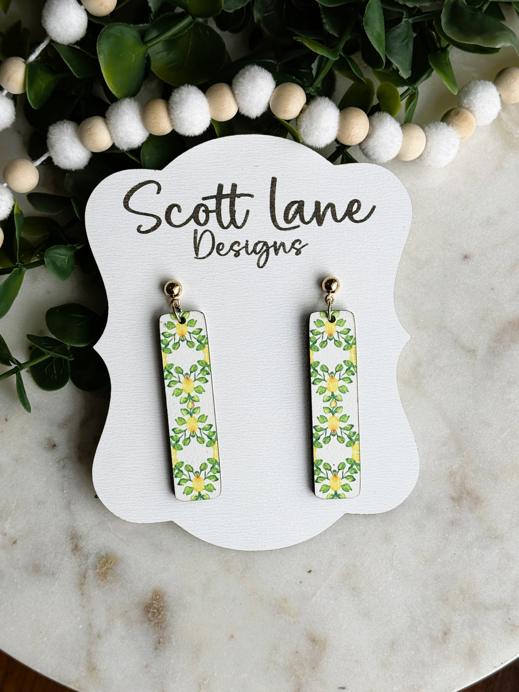Lemon Floral Bar Earrings