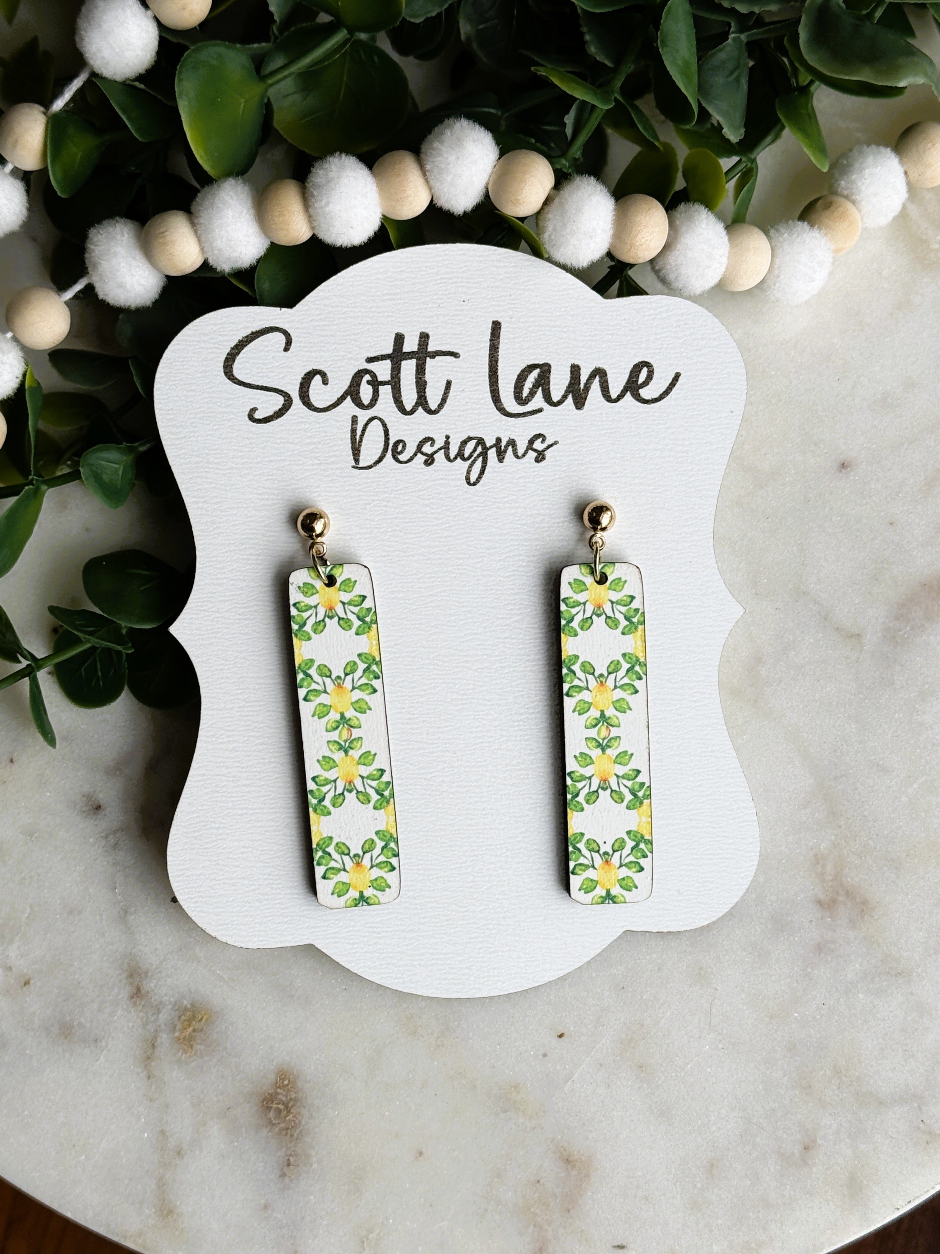 Lemon Floral Bar Earrings