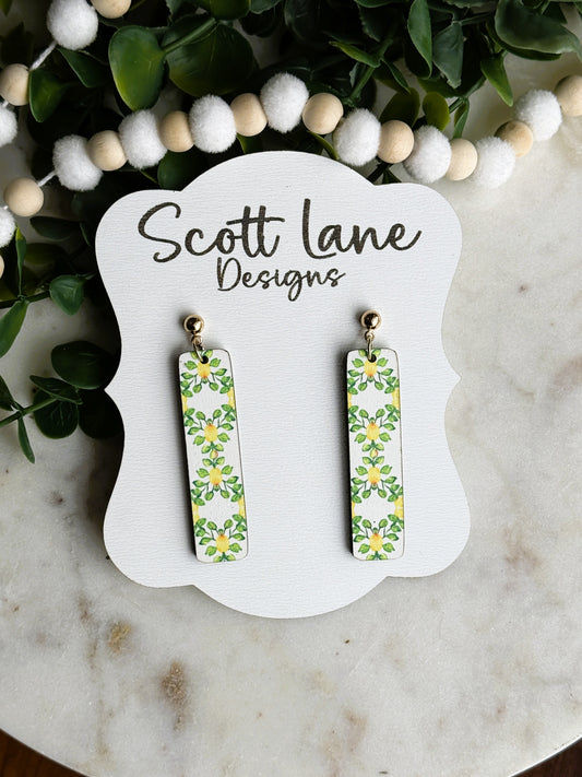 Lemon Floral Bar Earrings