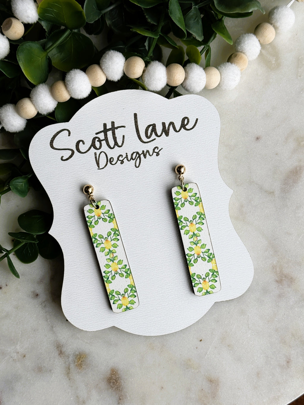 Lemon Floral Bar Earrings