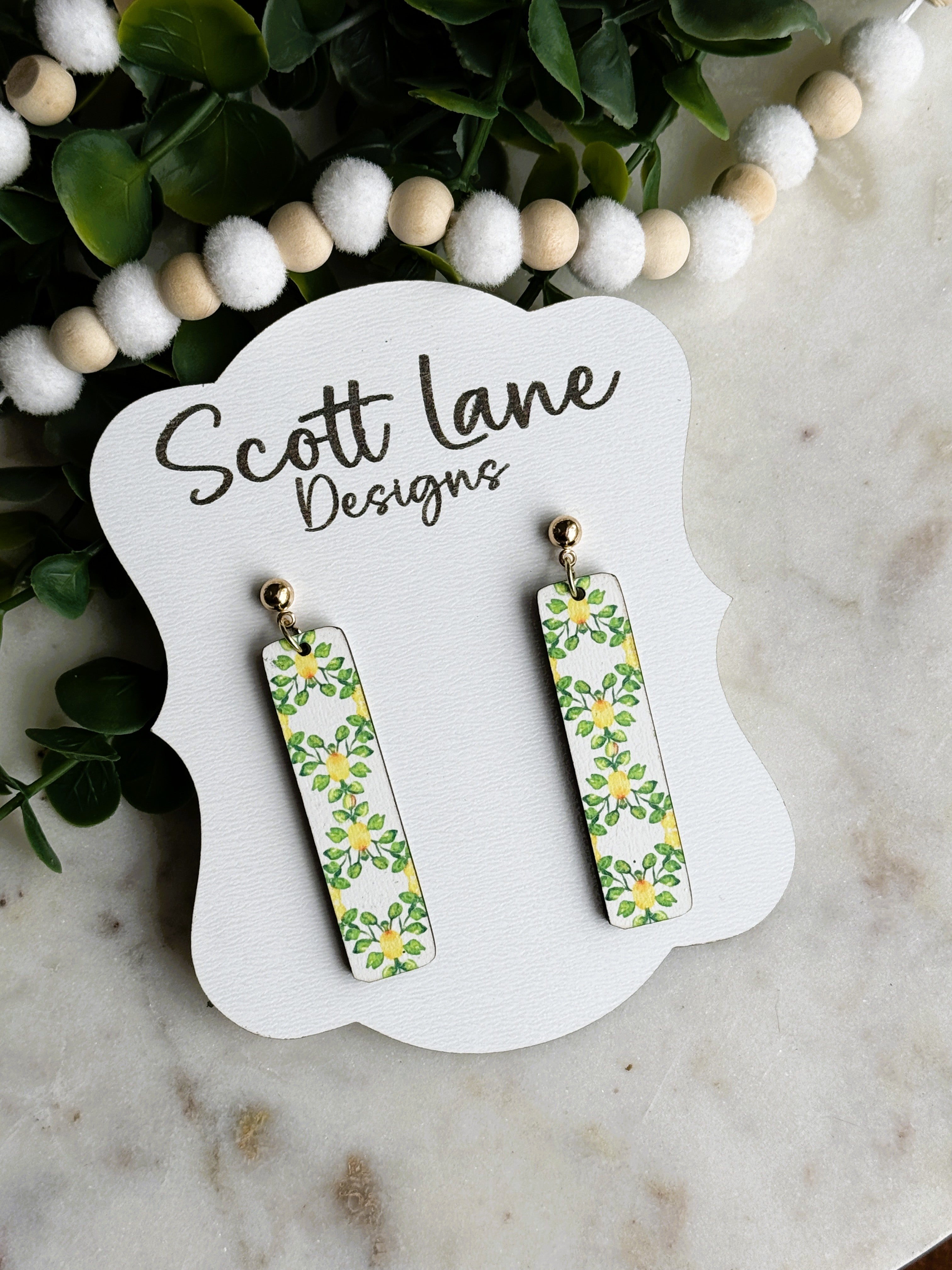 Lemon Floral Bar Earrings