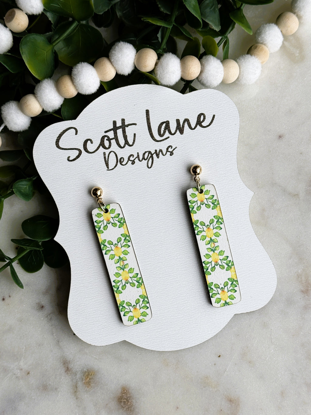 Lemon Floral Bar Earrings