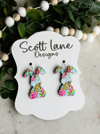 Floral Animal Print Easter Bunny Earrings