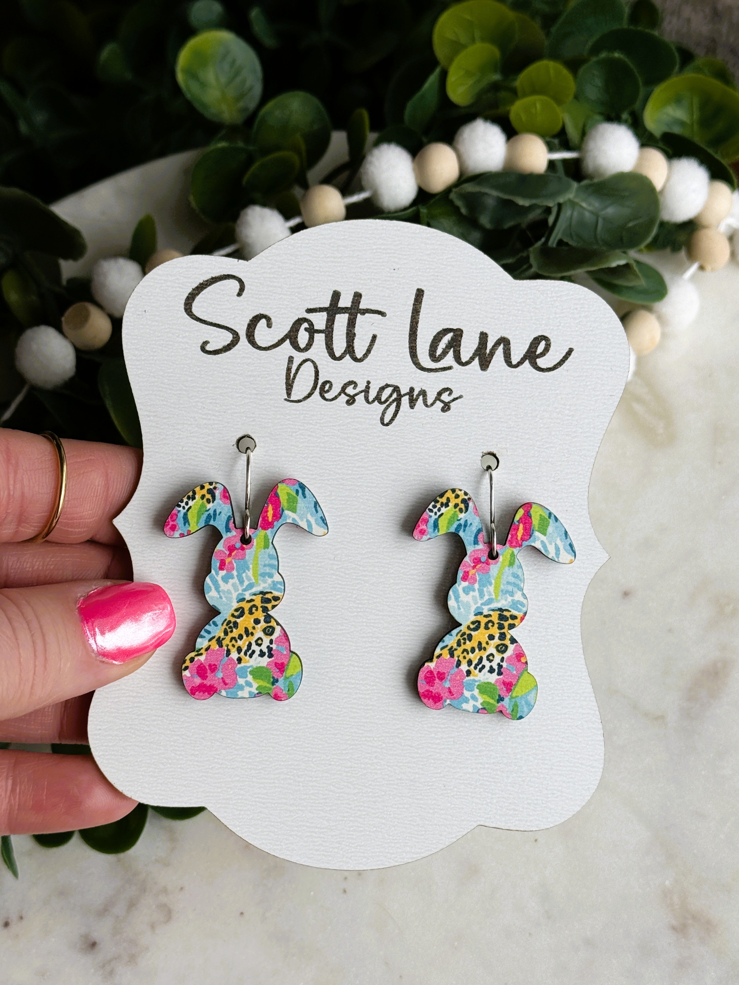 Floral Animal Print Easter Bunny Earrings