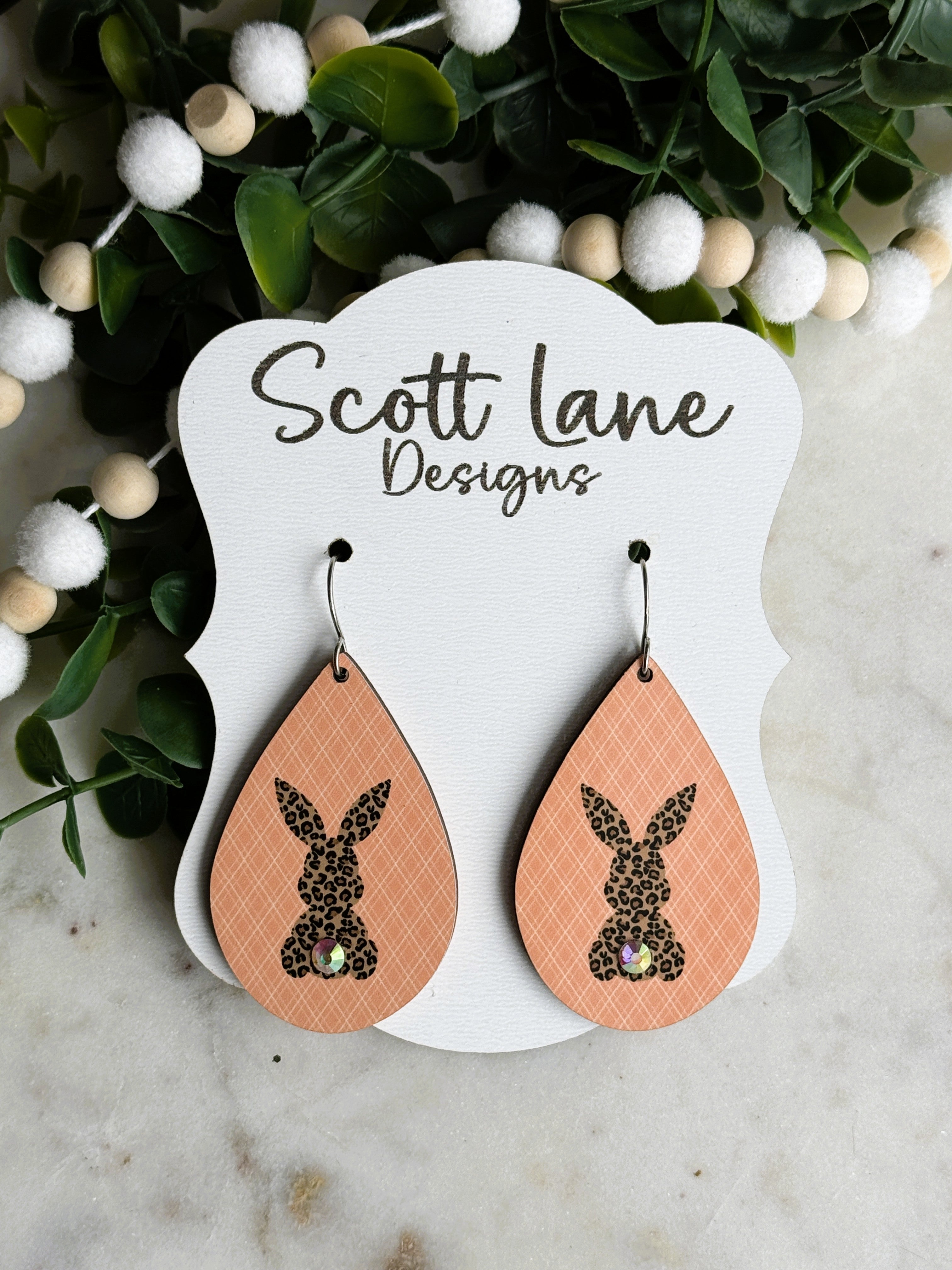 Leopard Print Easter Bunny Teardrop Earrings