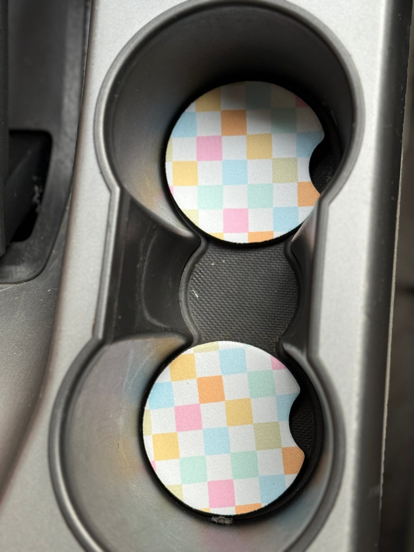 Pastel Checkered Car Coaster Set