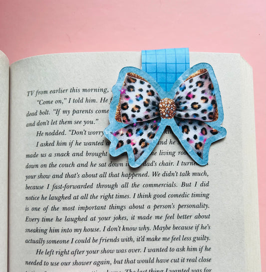 Purple and Blue Leopard Bow Magnetic Bookmark