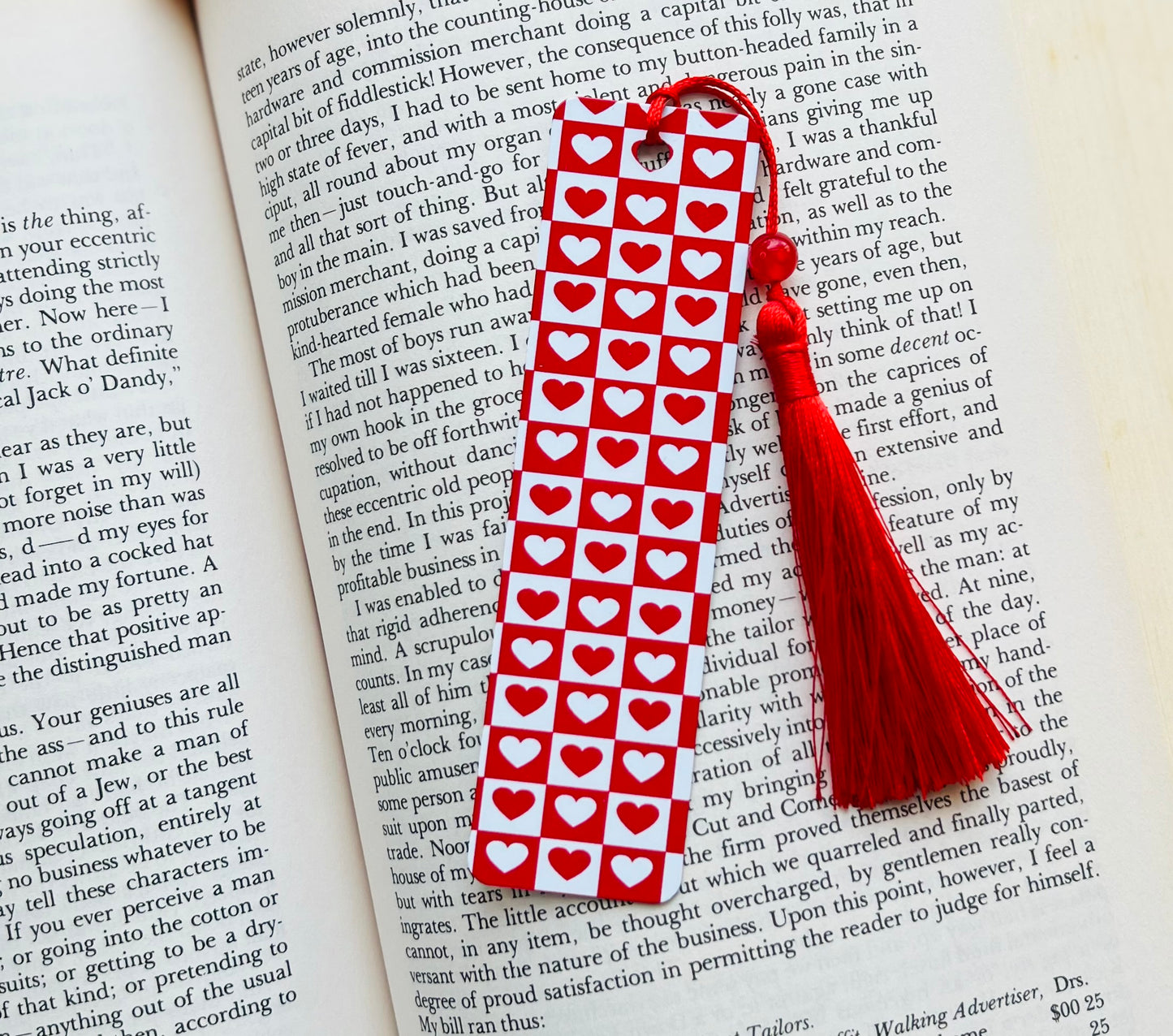 Red and White Heart Check Bookmark