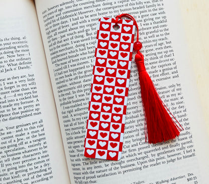 Red and White Heart Check Bookmark