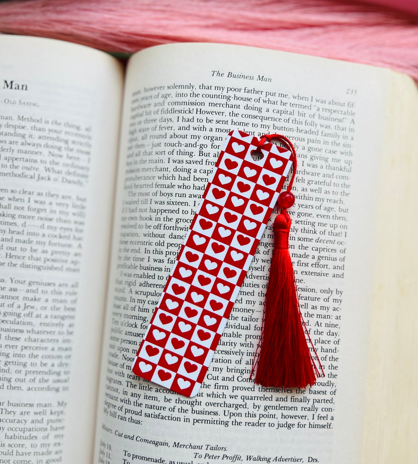 Red and White Heart Check Bookmark